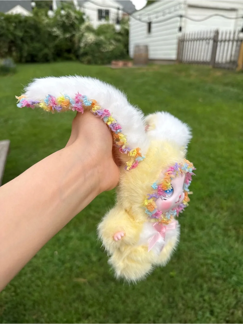 Cute Yellow Bunny Plush Keychain Baby Three with Pink Bow and trim-Gift for Kids
